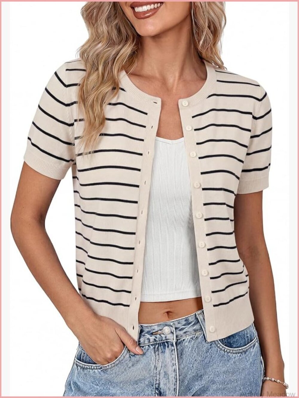 Short Sleeve Cardigan Sweater Button Up Knit Lightweight Summer Top